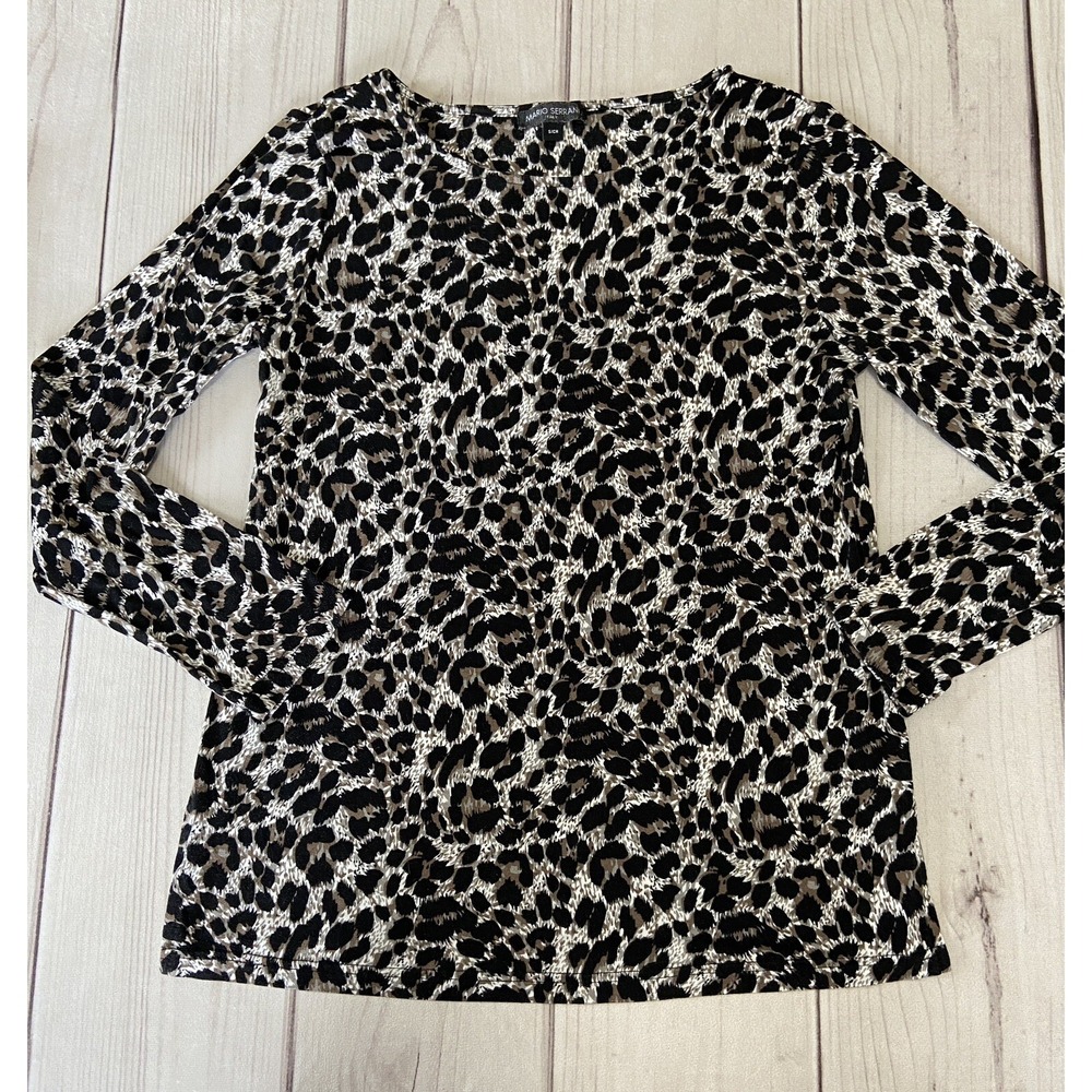 Mario Serrani Women's Leopard Crewneck Pullover Tunic Top Size S